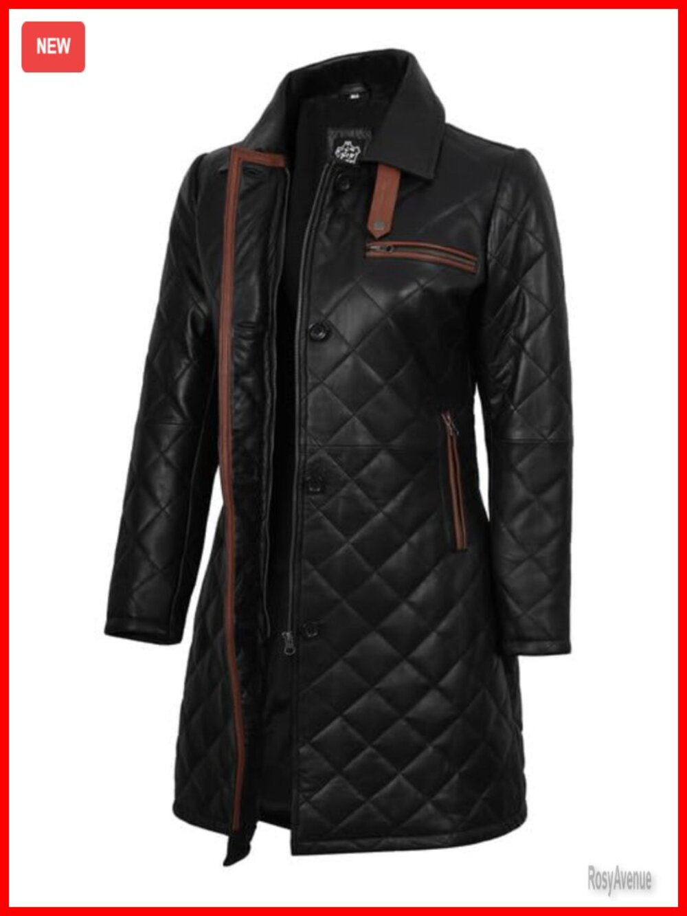 Quilted Real Lambskin Leather Car Coat 3/4 Length Jacket